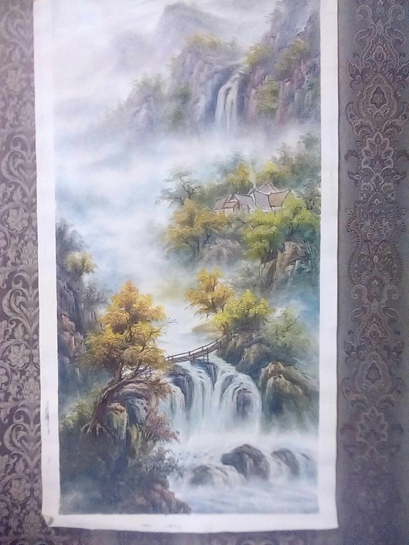 手绘山水风景中国风油画