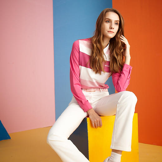 女式渐变条纹POLO衫（15WPS302） 商品图0