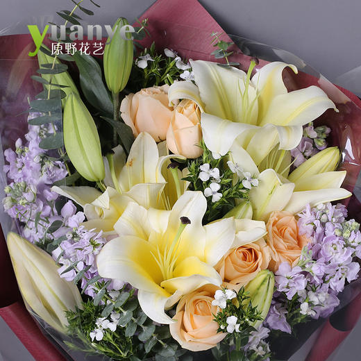 黄百合+香槟玫瑰花束 商品图2