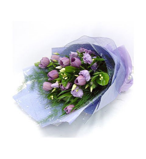 名称 紫色情迷-10枝紫色郁金香花束