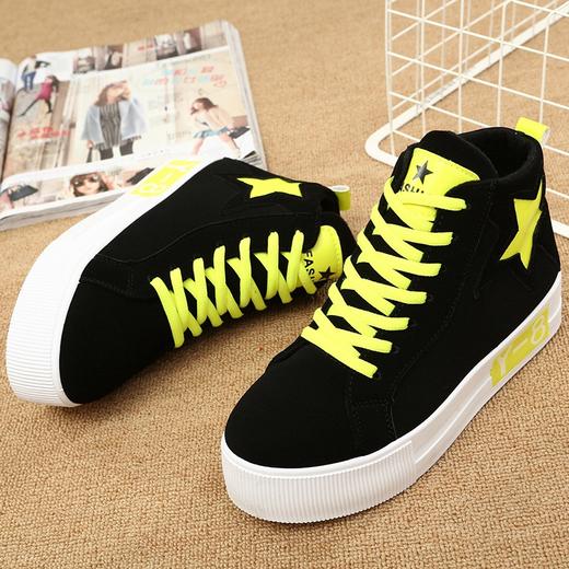 【服饰鞋包】春季新款帆布鞋女高帮厚底韩版五角星图案潮板鞋松糕女鞋 商品图1