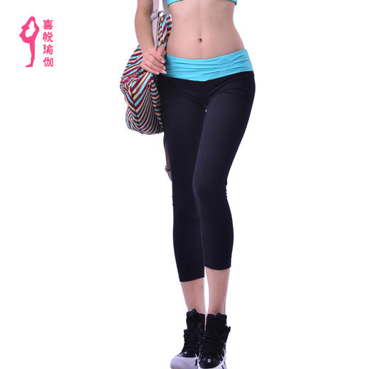 新款韩版瑜伽裤跑步跳操七分裤女紧身显瘦健身服瑜伽单裤子X06008 商品图0