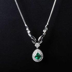铂金镶钻天然祖母绿项链