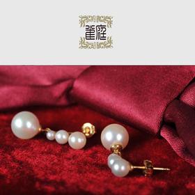 铂金镶钻AKOYA白珍珠耳环