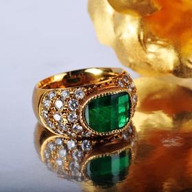 18K黄金镶钻天然祖母绿戒指