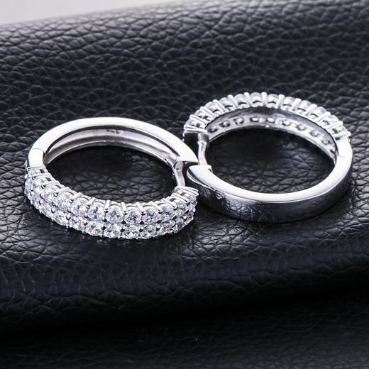 【耳环】新款925纯银耳钉 韩版时尚双排镶钻圆圈耳环耳圈 商品图1