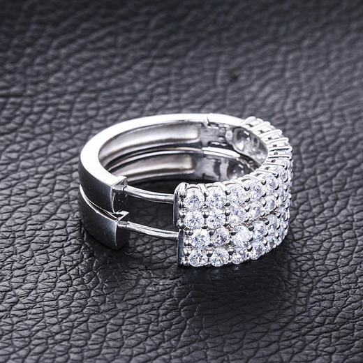 【耳环】新款925纯银耳钉 韩版时尚双排镶钻圆圈耳环耳圈 商品图0