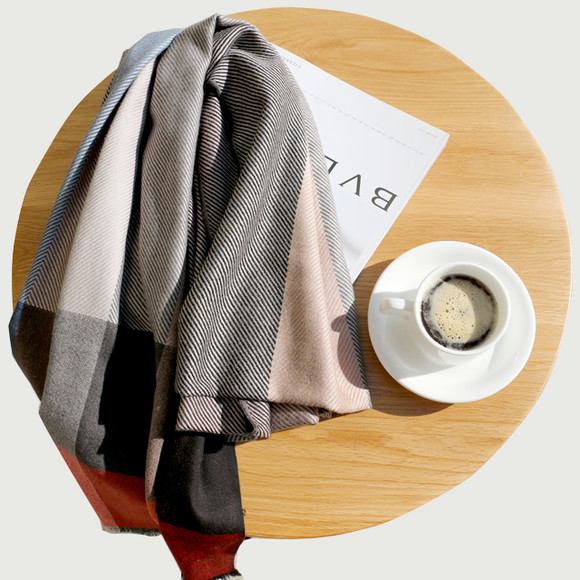 英国设计 爱尔兰田园风情 斜纹拼色羊毛围巾