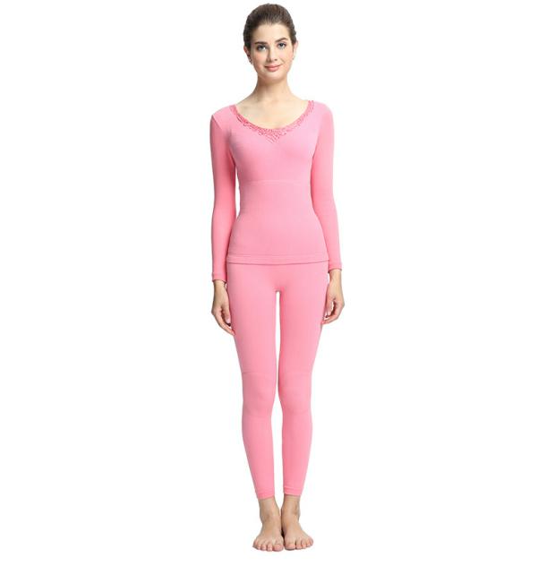 旭泰女士保暖内衣女款收腰美体塑身衣加绒加厚打底内衣圆领花边