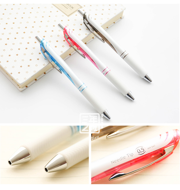 日本文具pentel派通中性笔红蓝黑三色笔芯考试笔水笔05mm签字笔