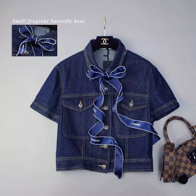 诱惑新品春装 香奈儿专柜正品同款 加丝带蝴蝶结牛仔上衣